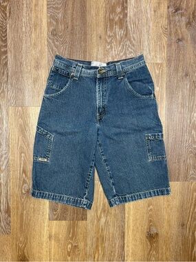 Kids Dark Blue Denim Cargo Shorts - Classic Pocket Style